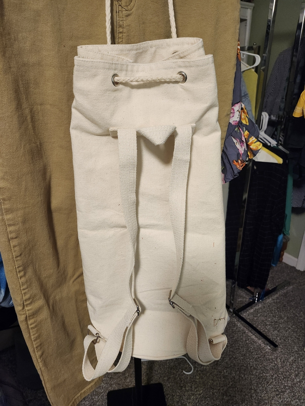 Canvas Drawstring Backpack Cream